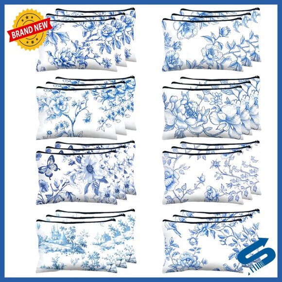 Handbags - Floral Cosmetic Bags Bulk Set Canvas Travel Zipper Pouches Elegant Retro